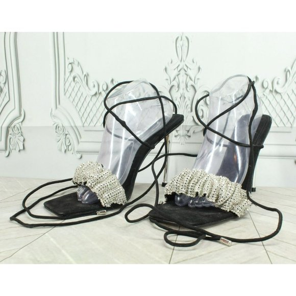 Ego Black Suede Slip On Lace Up Open Toe Casual Heeled Sandals Size 11 - Picture 2 of 8